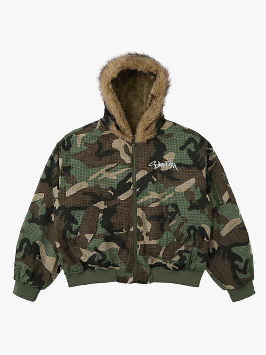 Camouflage Fur Collar Reversible Cotton Jacket